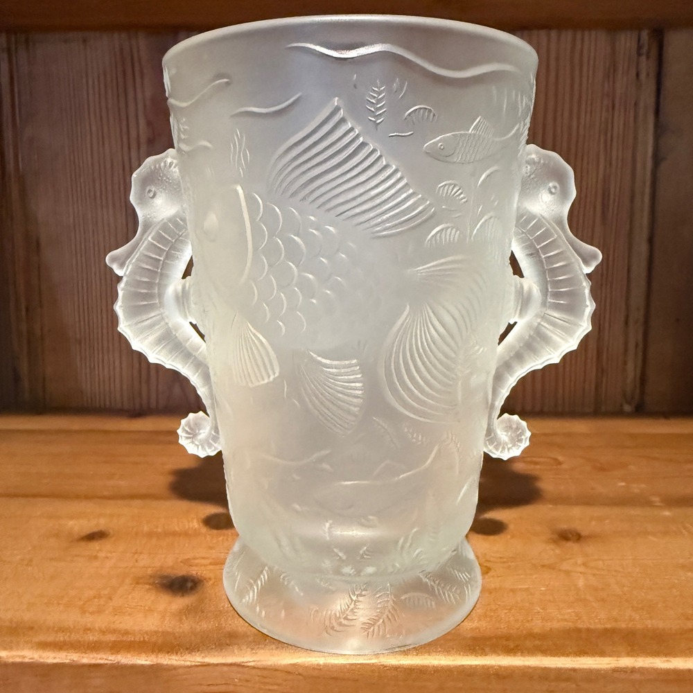 Vintage Josef Inwald Barolac Frosted Seahorse Vase Relief Aquatic‎ Centerpiece